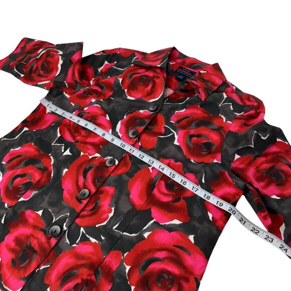Westbound Petites Rose Print Button-Up Blouse Women SZ 12P Wrinkle-Free Cotton - Picture 5 of 12